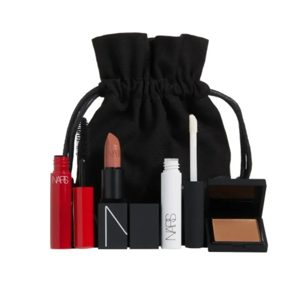 NARS Beauty Gift Set-Black Pouch,Bronzer,Lipstick,Mascara,Eyeshadow Base-5pc-NEW